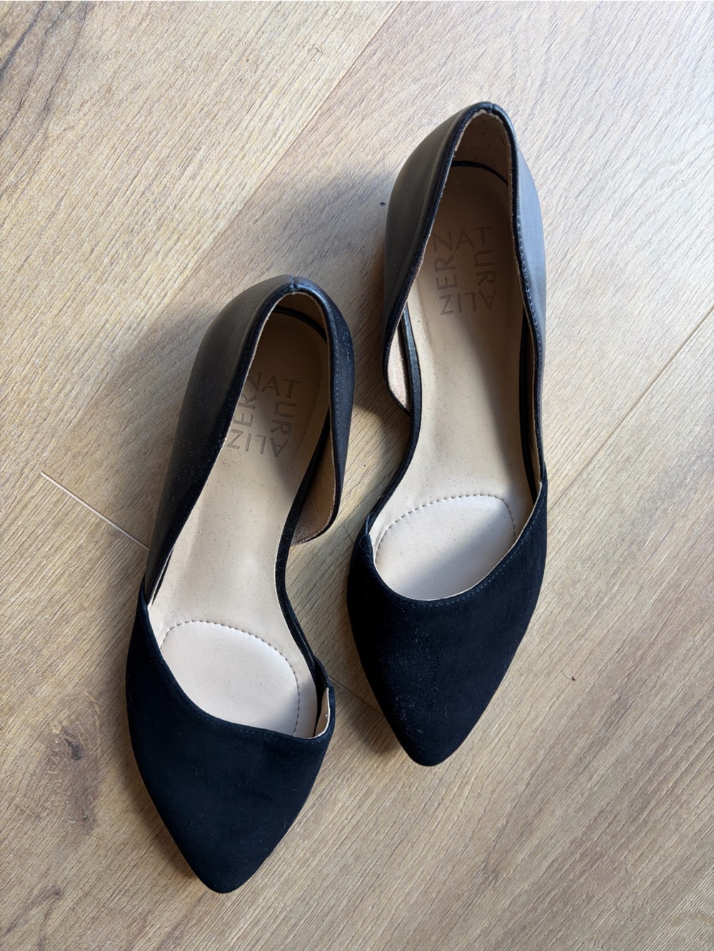 Naturalizer Black Pointed D'Orsay Flats with Cutout Sides